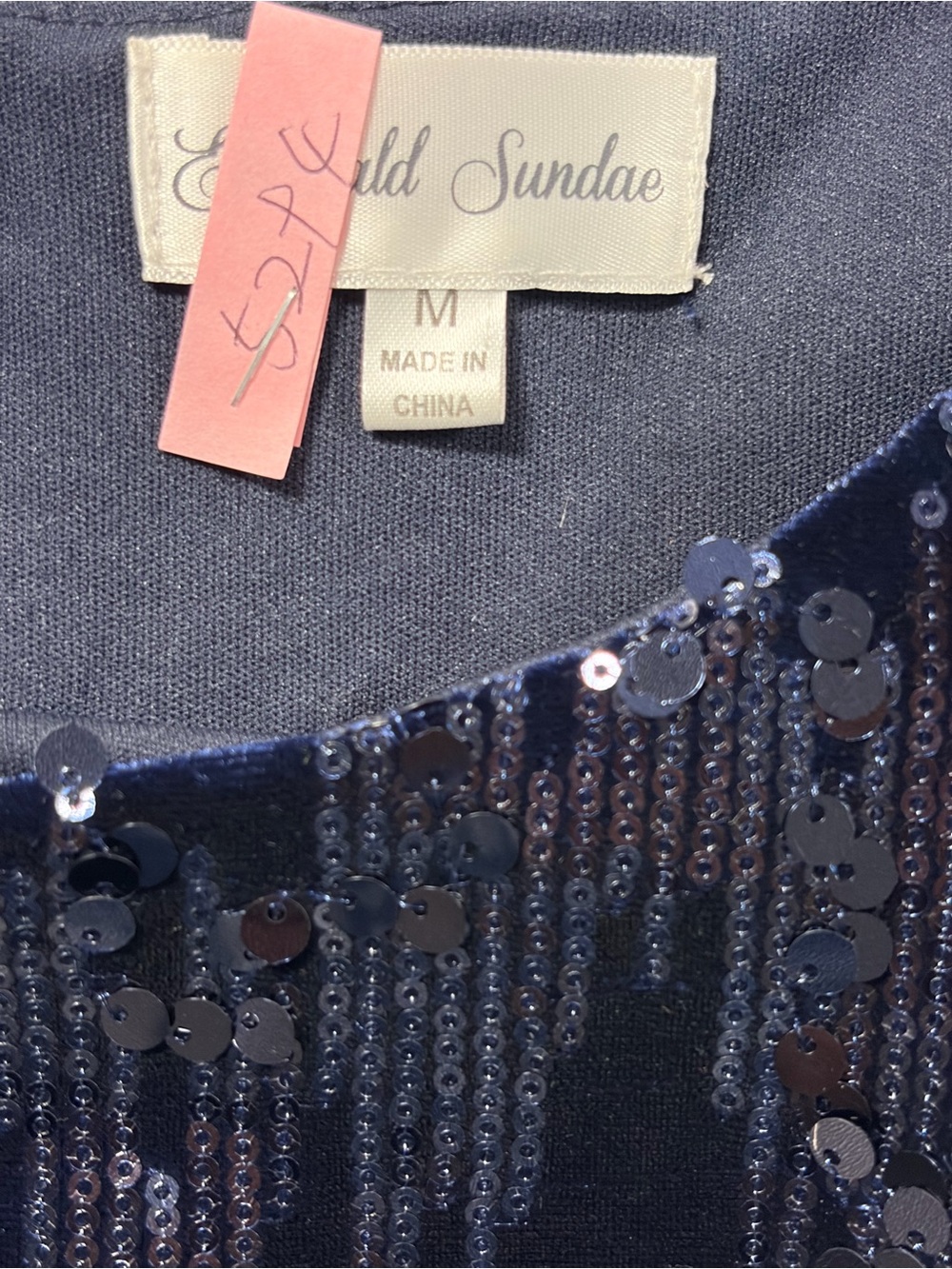 Navy Velvet Sequin Bodycon Sleeveless Sheath Dress (M) - Picture 6 of 12